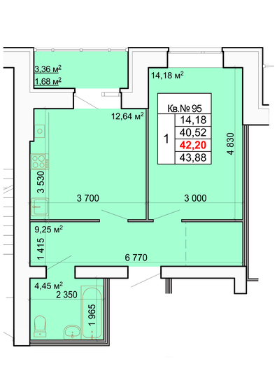 42,2 м², 1-комнатная квартира 4 135 600 ₽ - изображение 1