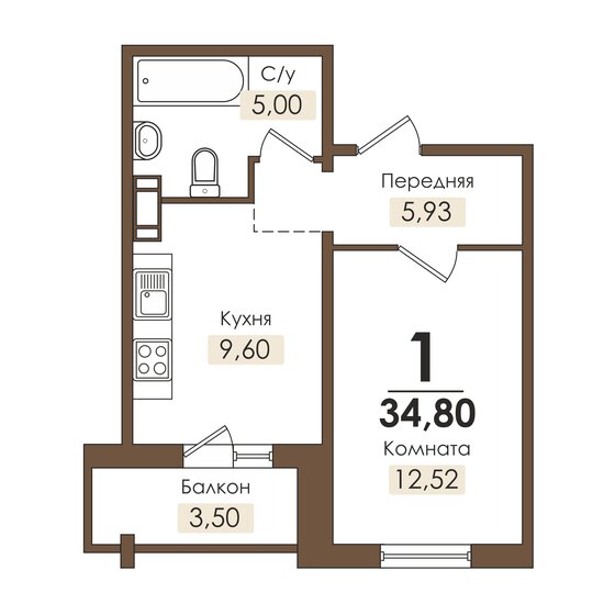 34 м², 1-комнатная квартира 2 877 960 ₽ - изображение 1