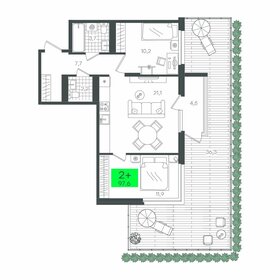Квартира 97,6 м², 2-комнатная - изображение 1