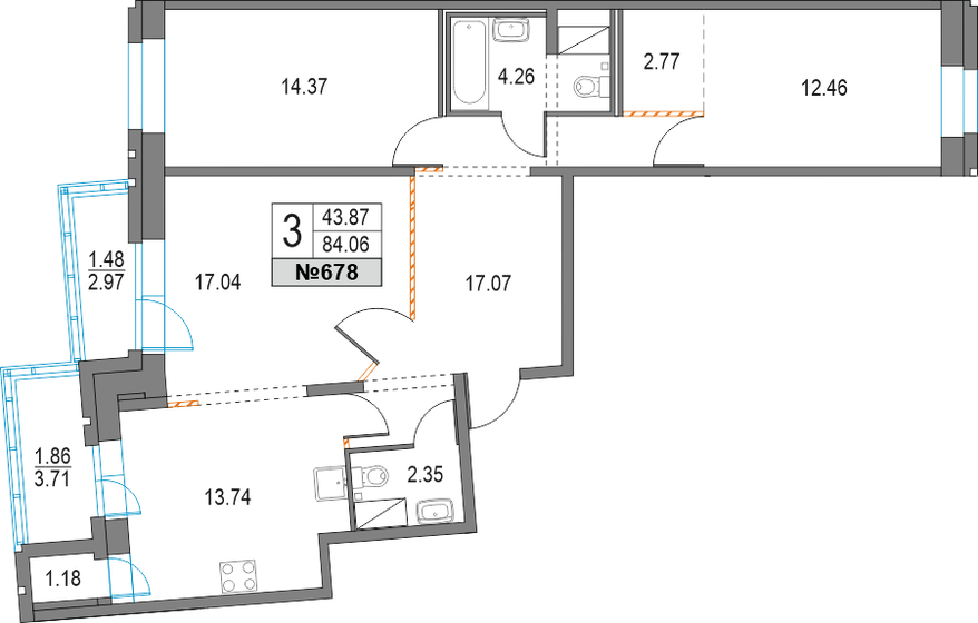 84,1 м², 3-комнатная квартира 18 224 076 ₽ - изображение 15