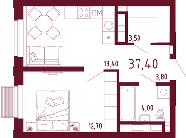 37,5 м², 1-комнатная квартира 7 681 000 ₽ - изображение 8