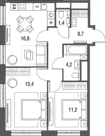 Квартира 57,7 м², 3-комнатная - изображение 1