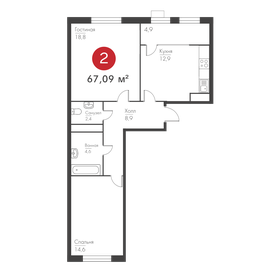 Квартира 67,1 м², 2-комнатная - изображение 1