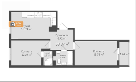 Квартира 58,8 м², 2-комнатная - изображение 1