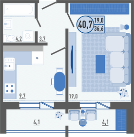 40,9 м², 1-комнатная квартира 3 983 660 ₽ - изображение 61