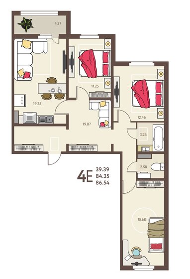 86,5 м², 3-комнатная квартира 7 961 680 ₽ - изображение 1