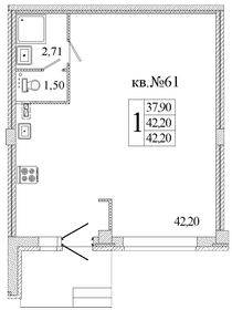 Квартира 42 м², 1-комнатная - изображение 1