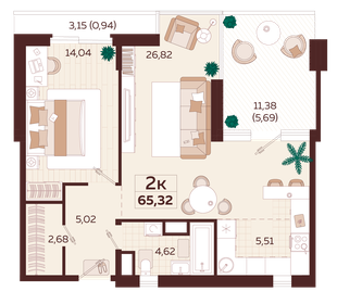 65,3 м², 2-комнатная квартира 27 880 000 ₽ - изображение 10