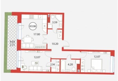 Квартира 64 м², 2-комнатная - изображение 1