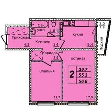 Квартира 56,8 м², 2-комнатная - изображение 3