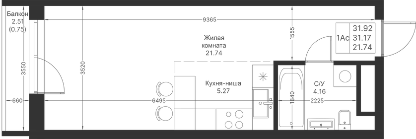 32 м², квартира-студия 7 950 000 ₽ - изображение 39