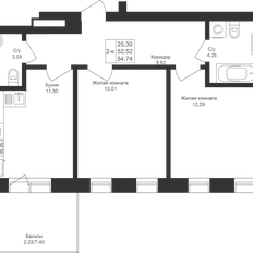 Квартира 54,7 м², 2-комнатная - изображение 3