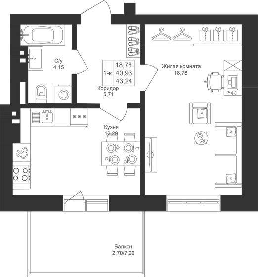 43,2 м², 1-комнатная квартира 6 831 920 ₽ - изображение 1