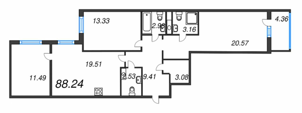 90,4 м², 3-комнатная квартира 16 369 000 ₽ - изображение 1