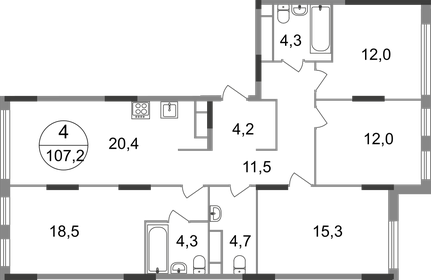 Квартира 107,2 м², 4-комнатная - изображение 1