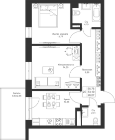 Квартира 55,8 м², 2-комнатная - изображение 1