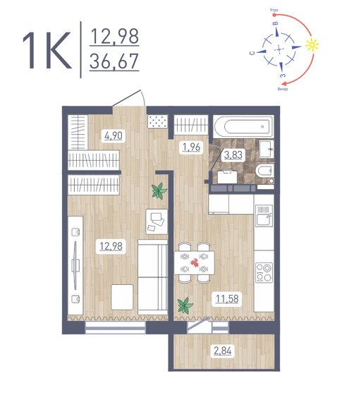 36,7 м², 1-комнатная квартира 4 338 616 ₽ - изображение 1