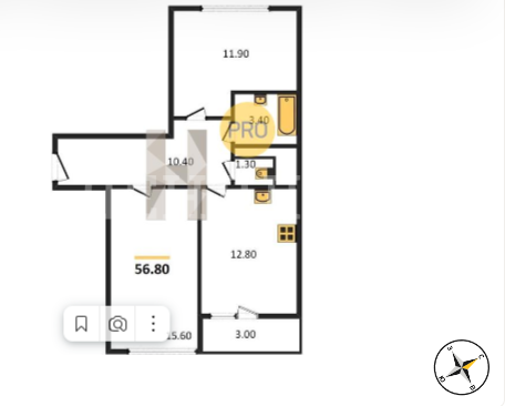 56,8 м², 2-комнатная квартира 6 532 000 ₽ - изображение 1