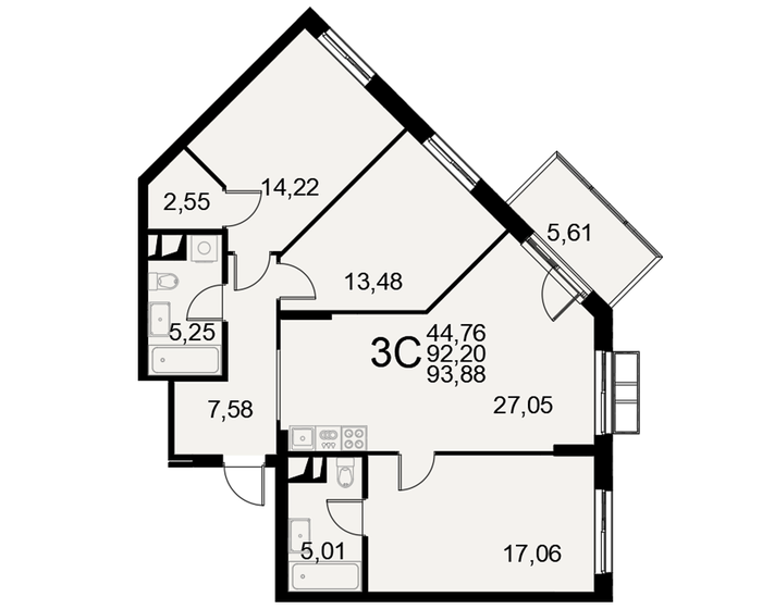 93,9 м², 3-комнатная квартира 15 959 600 ₽ - изображение 1