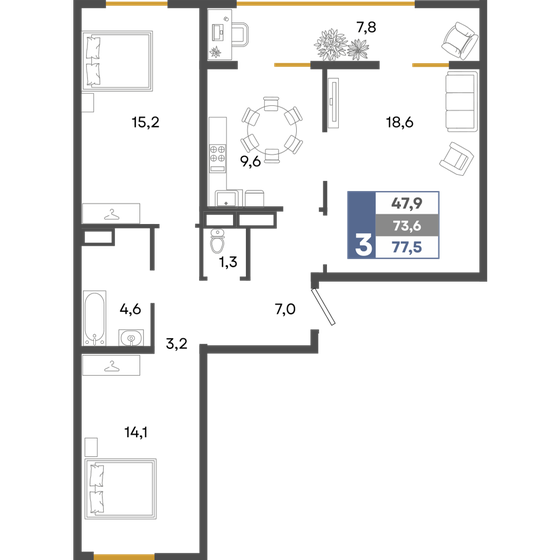 77,5 м², 3-комнатная квартира 8 912 500 ₽ - изображение 1