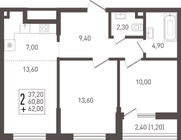 62 м², 2-комнатная квартира 7 812 000 ₽ - изображение 18