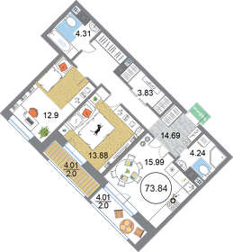 71,3 м², 2-комнатная квартира 24 000 000 ₽ - изображение 8