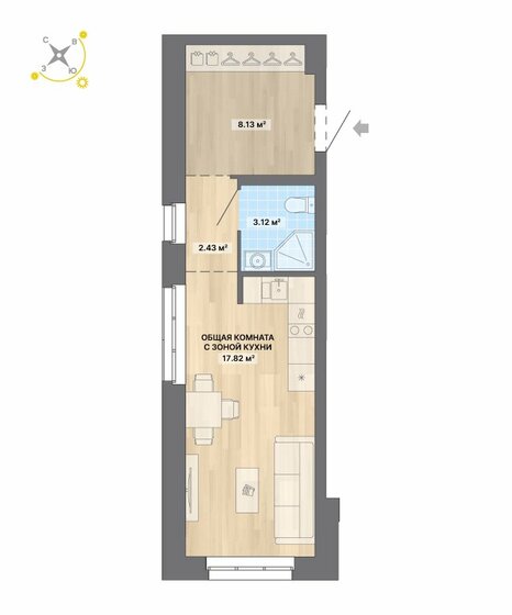 31,5 м², квартира-студия 5 900 000 ₽ - изображение 1