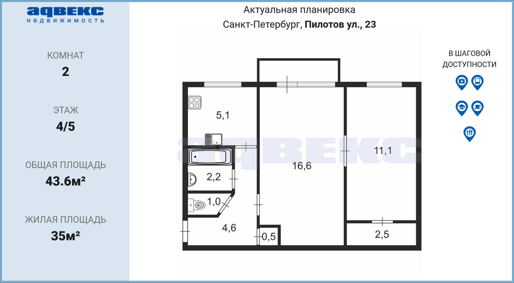 43,6 м², 2-комнатная квартира 5 200 000 ₽ - изображение 51