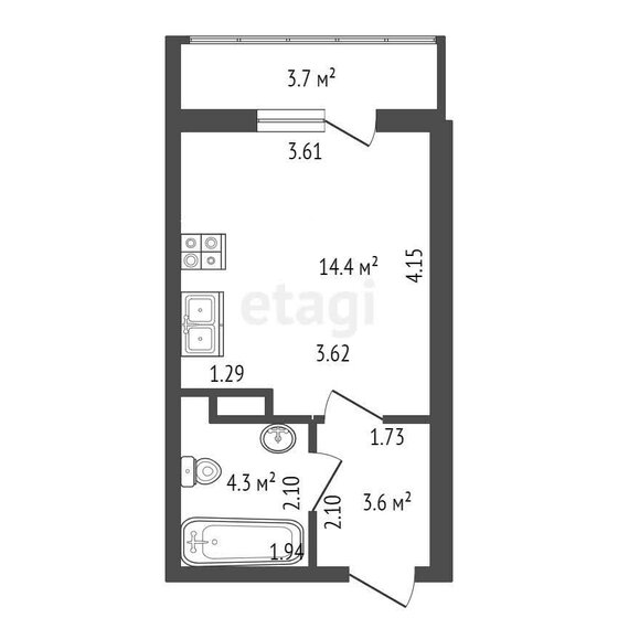 22,3 м², квартира-студия 4 400 000 ₽ - изображение 1