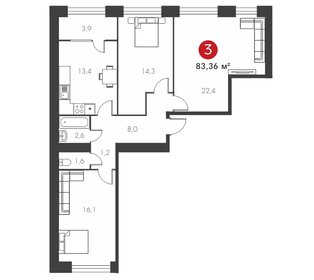 Квартира 83,4 м², 3-комнатная - изображение 1