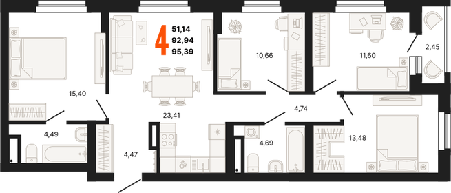 92 м², 4-комнатная квартира 12 000 000 ₽ - изображение 13