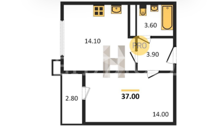 Квартира 37 м², 1-комнатная - изображение 1