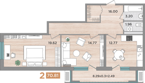 71,4 м², 2-комнатная квартира 7 142 000 ₽ - изображение 19