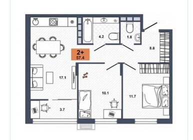 Квартира 57,4 м², 2-комнатная - изображение 1