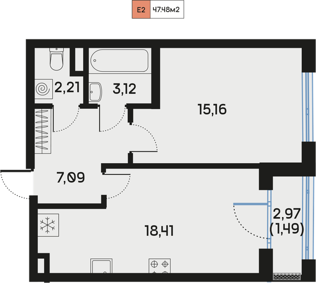 47,5 м², 1-комнатная квартира 18 963 234 ₽ - изображение 1