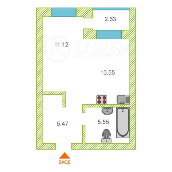 34,5 м², 1-комнатная квартира 3 300 000 ₽ - изображение 1