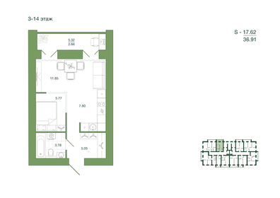 41,7 м², 1-комнатная квартира 3 666 080 ₽ - изображение 6