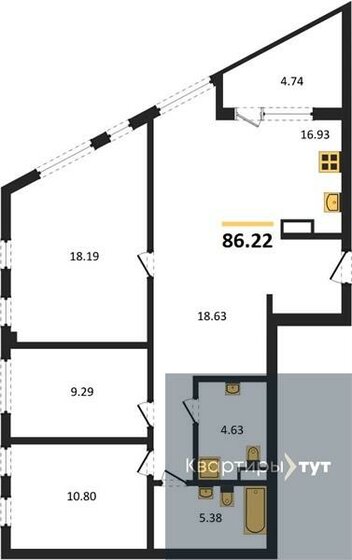 86,2 м², 3-комнатная квартира 11 467 860 ₽ - изображение 1