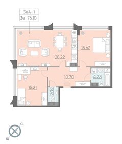 Квартира 75,2 м², 2-комнатные - изображение 1