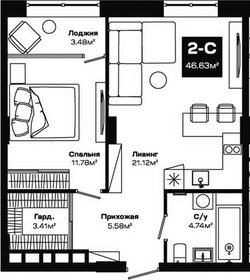 46 м², 1-комнатная квартира 5 878 000 ₽ - изображение 1