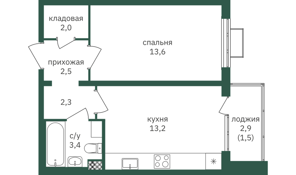 39 м², 1-комнатная квартира 14 313 000 ₽ - изображение 1