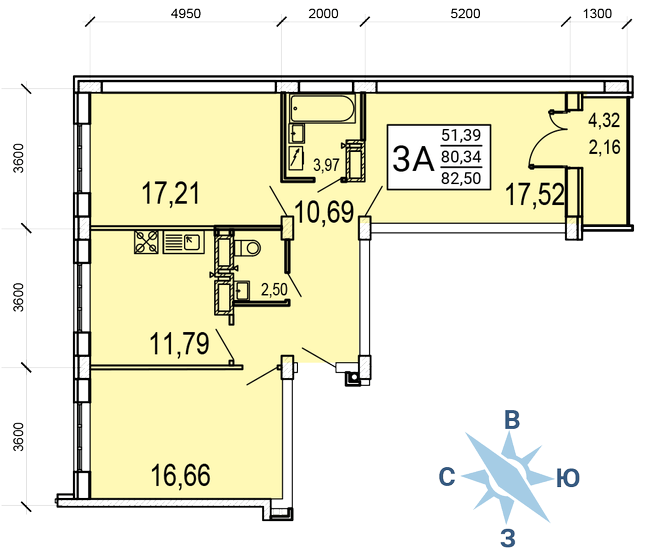 83 м², 3-комнатная квартира 4 064 550 ₽ - изображение 1
