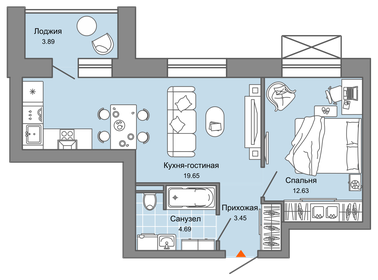 Квартира 42 м², 2-комнатная - изображение 1