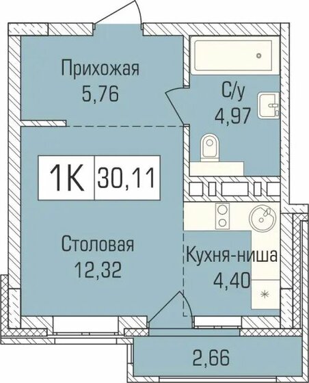 30,1 м², 1-комнатная квартира 4 201 880 ₽ - изображение 1