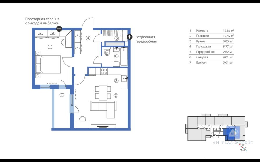 62,5 м², 2-комнатная квартира 6 490 000 ₽ - изображение 1