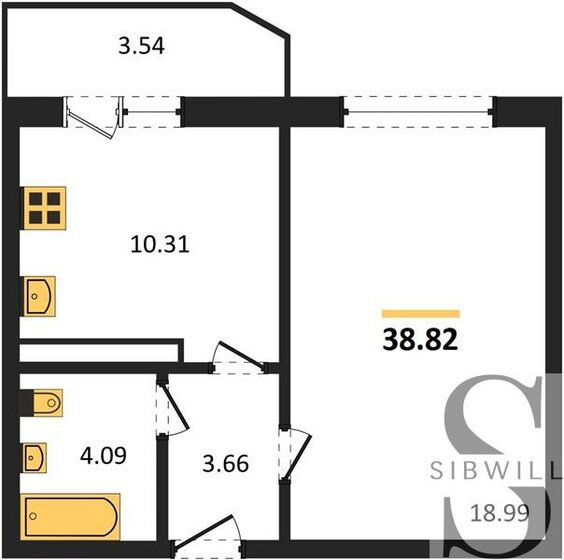 38,8 м², 1-комнатная квартира 5 279 520 ₽ - изображение 1