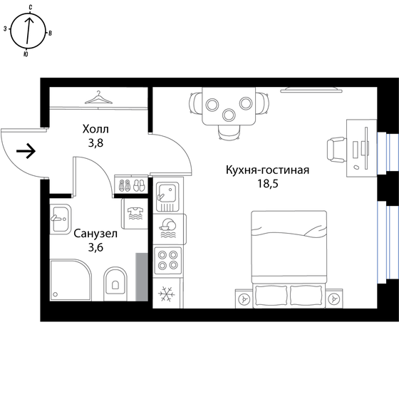 25,9 м², квартира-студия 4 748 014 ₽ - изображение 1