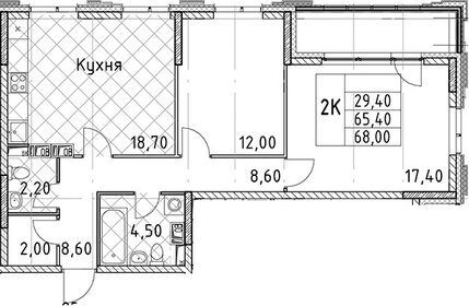 Квартира 68 м², 2-комнатная - изображение 1