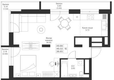 45 м², 1-комнатная квартира 11 990 000 ₽ - изображение 74