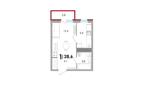 Квартира 28,6 м², студия - изображение 1